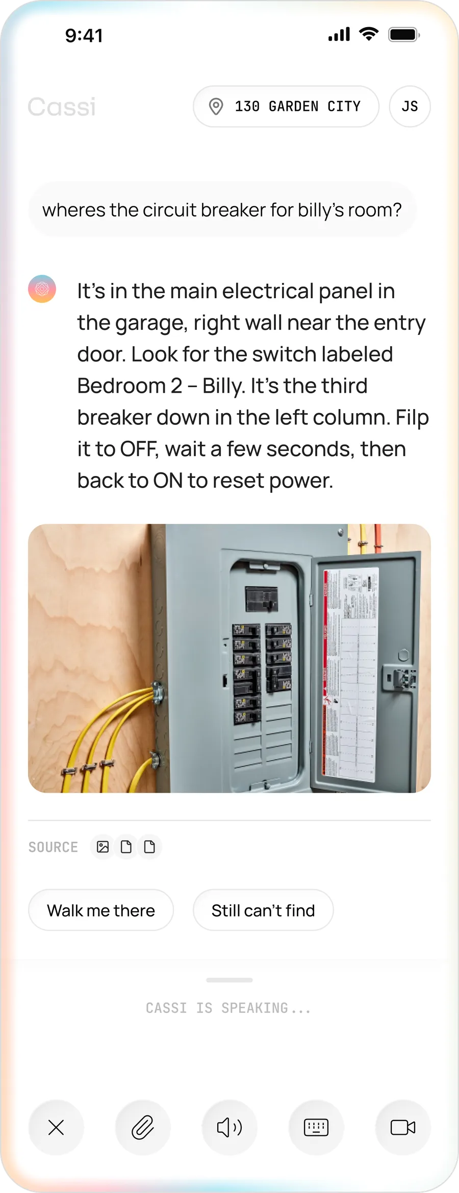 Asking Cassi where the circuit breaker is